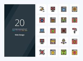 20 icône remplie de ligne de conception web pour la présentation vecteur