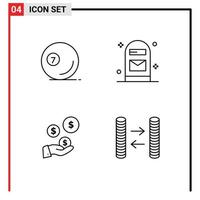 pack de 4 signes et symboles modernes de couleurs plates remplies pour les supports d'impression Web tels que le jeu fintech industrie pool lettre dollar éléments de conception vectoriels modifiables vecteur