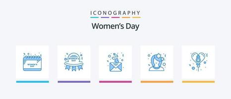 pack d'icônes bleu 5 pour la journée des femmes, y compris la femme. fleur. badge. mignonne. poster. conception d'icônes créatives vecteur