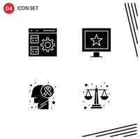 interface mobile glyphe solide ensemble de 4 pictogrammes d'applications développement de tumeurs cérébrales étoiles maladie éléments de conception vectoriels modifiables vecteur