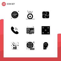 9 concept de glyphe solide pour les sites Web mobiles et applications dés conception de stratégie numérique téléphone éléments de conception vectoriels modifiables vecteur