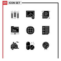 9 icônes créatives signes et symboles modernes du globe mondial copie dossier de stockage éléments de conception vectoriels modifiables vecteur