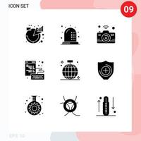 ensemble moderne de 9 glyphes et symboles solides tels que le navigateur de développement sous forme d'éléments de conception vectoriels modifiables internet wifi vecteur