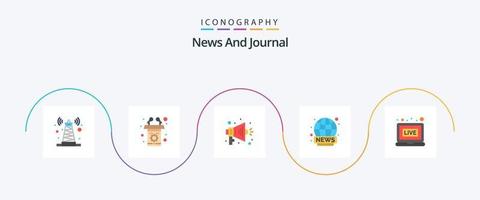 pack d'icônes plat 5 nouvelles, y compris les nouvelles. diffusion. annoncer. nouvelles. diffusion vecteur