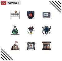 pack de 9 signes et symboles modernes de couleurs plates remplies pour les supports d'impression Web tels que seo entonnoir machine filtre boule de noël éléments de conception vectoriels modifiables vecteur