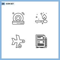 groupe de 4 signes et symboles de couleurs plates remplies pour les éléments de conception vectoriels modifiables de transport de match internet avion cd vecteur