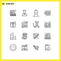 16 ensemble de contours d'interface utilisateur de signes et symboles modernes d'éléments de conception vectoriels modifiables de nourriture de service de personne d'impôt de cas vecteur