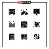 ensemble de 9 symboles d'icônes d'interface utilisateur modernes signes pour l'économie numérique tv web graphique éléments de conception vectoriels modifiables vecteur