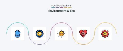 pack d'icônes plat 5 rempli d'environnement et de ligne écologique, y compris le cœur. environnement. éco. écologie. la nature vecteur