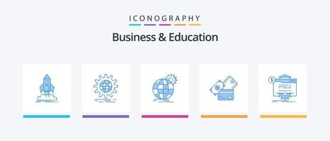 pack d'icônes bleues pour les affaires et l'éducation 5, y compris le globe. référencement. mondial. portefeuille. devise. conception d'icônes créatives vecteur