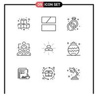 ensemble moderne de 9 contours pictogramme de lingots d'or délégué de distribution de diamants éléments de conception vectoriels modifiables vecteur
