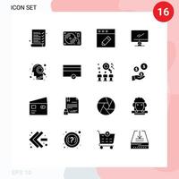 pack de 16 signes et symboles de glyphes solides modernes pour les supports d'impression Web tels que la tête d'esprit modifier les éléments de conception vectoriels modifiables de l'appareil pc vecteur