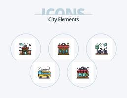 pack d'icônes remplies de ligne d'éléments de ville 5 conception d'icônes. jouer. local. domicile. entraîneur. autobus vecteur