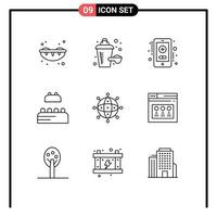symboles d'icônes universelles groupe de 9 contours modernes d'éléments de conception vectoriels modifiables d'affaires d'argent en ligne internet valentine vecteur