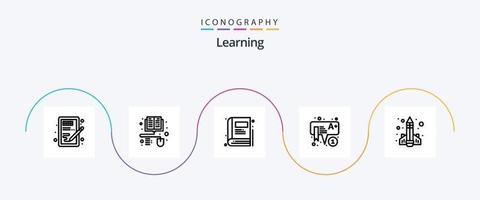 pack d'icônes de la ligne d'apprentissage 5, y compris les connaissances. livre. livre. préscolaire. enfants vecteur