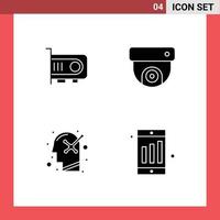 4 glyphes solides vectoriels thématiques et symboles modifiables de psychologie informatique supports informatiques éléments de conception vectoriels modifiables mobiles vecteur