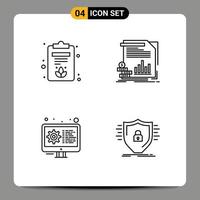 4 pack de ligne d'interface utilisateur de signes et symboles modernes des paramètres d'information de l'économie de développement du presse-papiers éléments de conception vectoriels modifiables vecteur