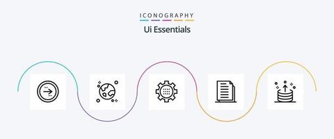 pack d'icônes ui essentials line 5 comprenant des documents. copie. globe. paramètre. équipement vecteur