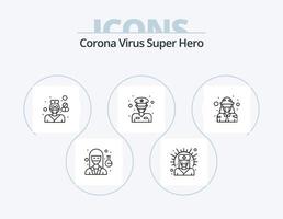 pack d'icônes de la ligne de super-héros du virus corona 5 conception d'icônes. protection. médical. avatar. hôpital. pharmacien vecteur