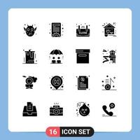 pack d'interface utilisateur de 16 glyphes solides de base d'éléments de conception vectoriels modifiables à effet de serre d'anniversaire vecteur