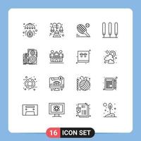 pack d'icônes vectorielles stock de 16 signes et symboles de ligne pour moniteur audio tennis arbre cyprès éléments de conception vectoriels modifiables vecteur