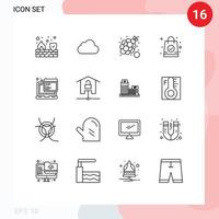 groupe de 16 contours modernes définis pour javascript sac à provisions grappe de raisin sac été éléments de conception vectoriels modifiables vecteur