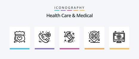 soins de santé et pack d'icônes de la ligne médicale 5, y compris médical. Médicament. santé. soins de santé. se soucier. conception d'icônes créatives vecteur