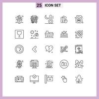 ligne d'interface mobile ensemble de 25 pictogrammes d'éléments de conception vectorielle modifiables à la main d'arbitre de lune d'haltère de gym vecteur