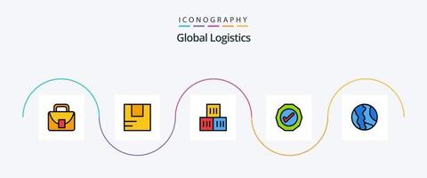 ligne de logistique mondiale remplie de pack d'icônes plat 5, y compris. monde. la logistique. carte. global vecteur