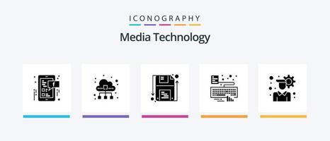 pack d'icônes glyphe 5 de la technologie multimédia, y compris le compte. taper. nuage. clavier. forme. conception d'icônes créatives vecteur