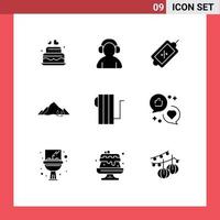 pack de glyphes solides de 9 symboles universels d'appareils nature ecommerce colline montagne éléments de conception vectoriels modifiables vecteur