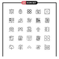 pack d'icônes vectorielles stock de 25 signes et symboles de ligne pour magasin cyber horloges chariot heure mondiale éléments de conception vectoriels modifiables vecteur