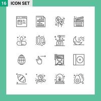 symboles d'icônes universelles groupe de 16 contours modernes d'éléments de conception vectoriels éditables de festival de coupe de papier de clip multimédia vecteur