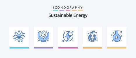pack d'icônes bleu énergie durable 5, y compris l'énergie. plante. charge. croissance. renouvelable. conception d'icônes créatives vecteur
