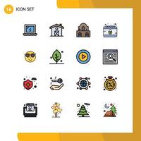 pack de 16 symboles universels de ligne remplie de couleurs plates d'éléments de conception vectoriels créatifs mignons emoji église smiley cyber modifiables vecteur