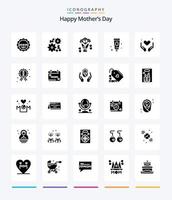 pack d'icônes noires unies de 25 glyphes créatifs pour la fête des mères heureuses telles que la mère. l'amour. cadeau. mains. dentifrice vecteur