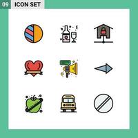 ensemble de 9 symboles d'icônes d'interface utilisateur modernes signes pour les appareils romantiques de mégaphone aiment les éléments de conception vectoriels modifiables de la maison intelligente vecteur