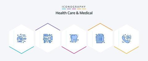 soins de santé et pack médical de 25 icônes bleues comprenant un message. appel à l'hôpital. dentiste. appel. médical vecteur