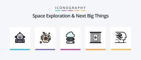 exploration de l'espace et prochaine grande ligne remplie de 5 icônes, y compris l'interface. interfaces conversationnelles. Humain. électronique. la biologie. conception d'icônes créatives vecteur