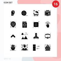 symboles d'icônes universels groupe de 16 glyphes solides modernes de webinaire e bobine apprentissage romance éléments de conception vectoriels modifiables vecteur