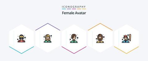 avatar féminin 25 pack d'icônes fillline comprenant une femme. base-ball. beauté. étudiant. avatar vecteur