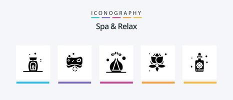 pack d'icônes spa et relax glyph 5 comprenant. plante . spa. feuilles . spa. conception d'icônes créatives vecteur