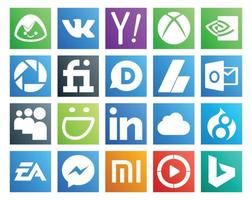 pack de 20 icônes de médias sociaux, y compris les arts électroniques icloud disqus linkedin myspace vecteur