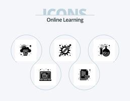 pack d'icônes de glyphe d'apprentissage en ligne 5 conception d'icônes. laboratoire. applications d'apprentissage. nuage. applications éducatives. applications vecteur