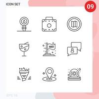 groupe de 9 contours des signes et des symboles pour seo idée drapeau de vacances verre de jus de fruits éléments de conception vectoriels modifiables vecteur