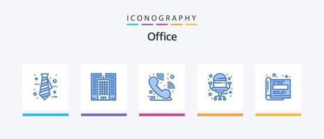 pack d'icônes de bureau bleu 5 comprenant. papier. hotline. Bureau. motif. conception d'icônes créatives vecteur