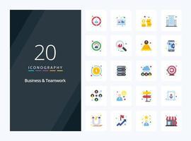 20 icône de couleur plate d'affaires et de travail d'équipe pour la présentation vecteur