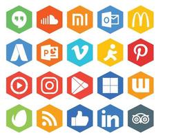 pack de 20 icônes de médias sociaux comprenant des applications instagram powerpoint video pinterest vecteur