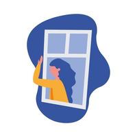 dessin animé de femme à la conception de vecteur de fenêtre