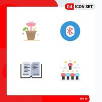 symboles d'icônes universelles groupe de 4 icônes plates modernes d'éléments de conception vectoriels modifiables de l'école multimédia de printemps du livre de croissance vecteur